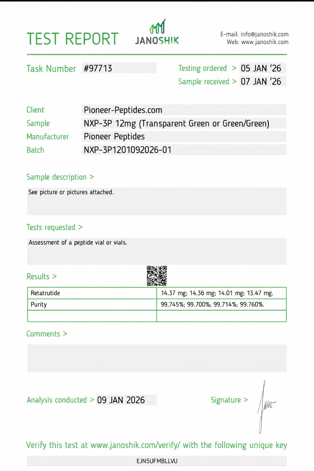 Pioneer-3-R 12mg third-party test report