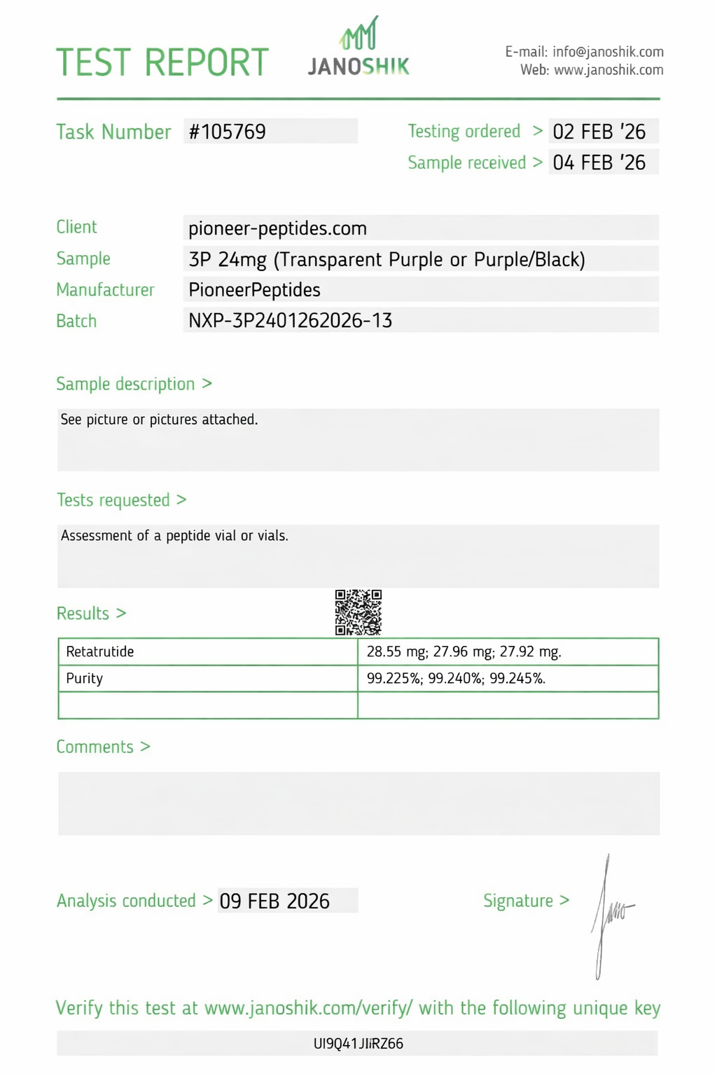 Pioneer-3-R 24mg third-party test report