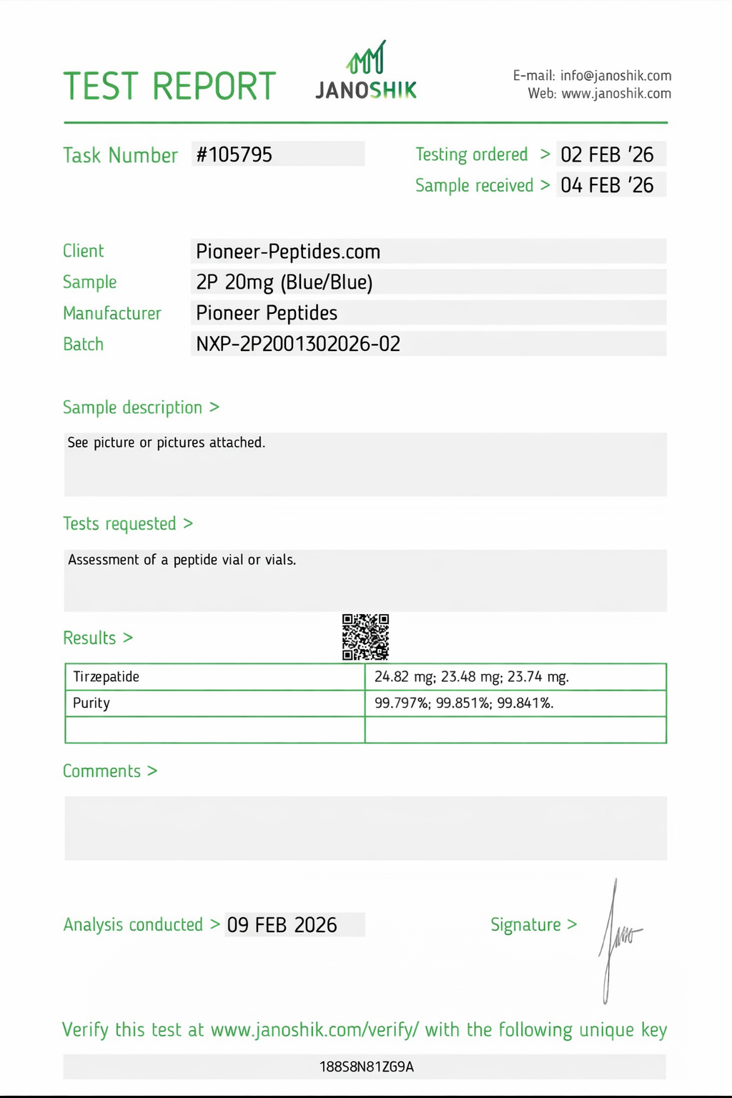 Pioneer-2-T 20mg third-party test report